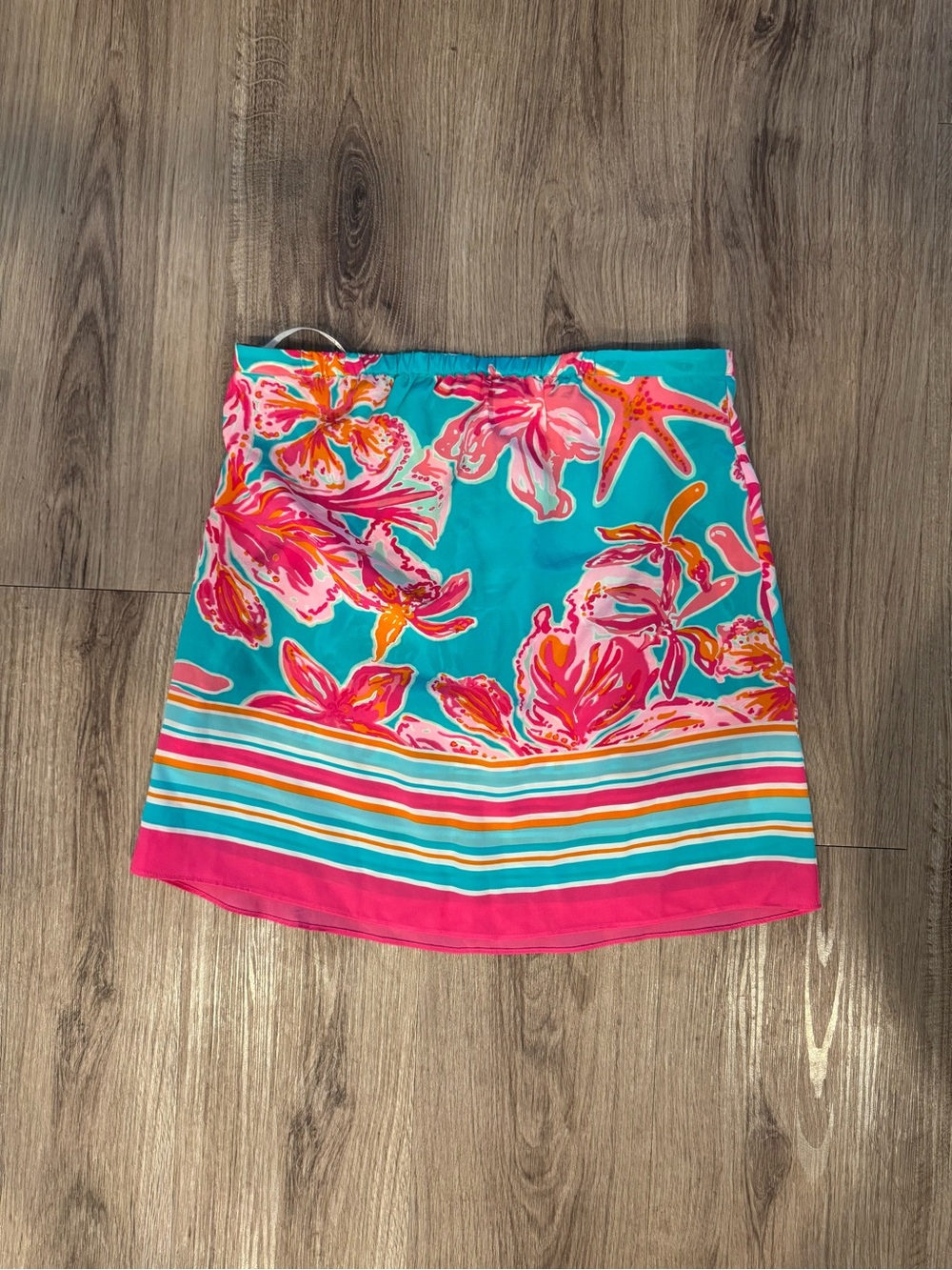 Lilly Pulitzer XS Tropical Floral Border Print A-Line Skirt Pink Turquoise